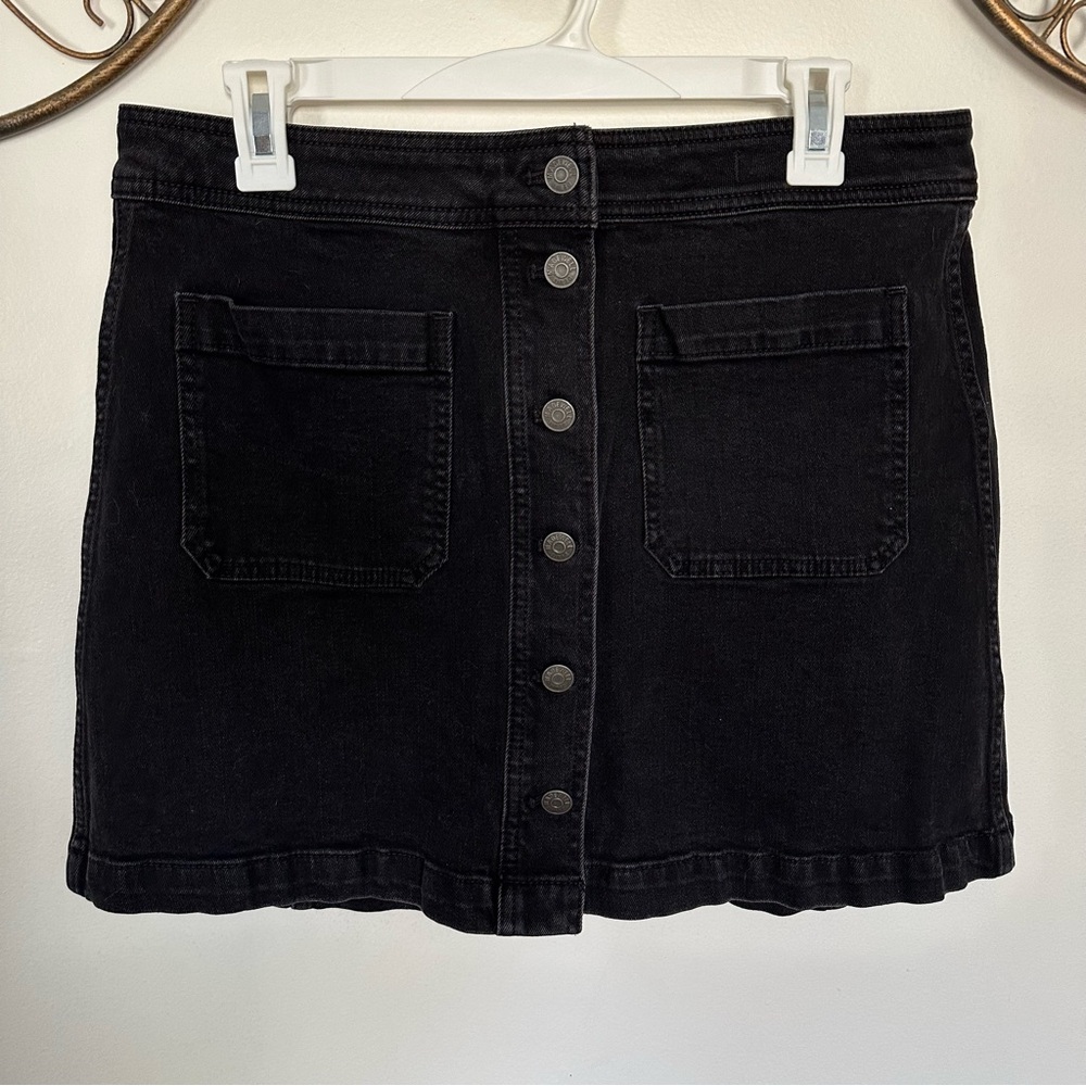 A-line Button-Front Denim Mini Skirt